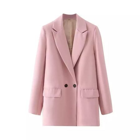 TRAF-Blazer de trespassado feminino, gola entalhada, manga comprida, chique, senhora do escritório, casaco vintage, casacos femininos, tops elegantes, moda