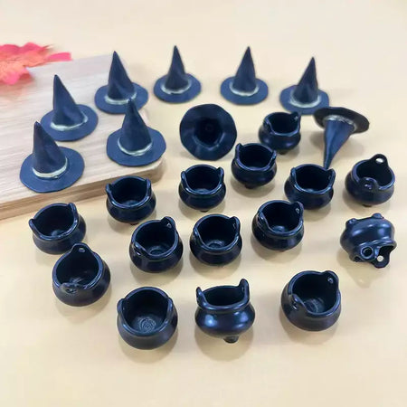 10 pçs halloween bruxa chapéu decorações chapéus em miniatura caldeirão potes chaleira ornamento festa de halloween decoração para casa diy artesanato