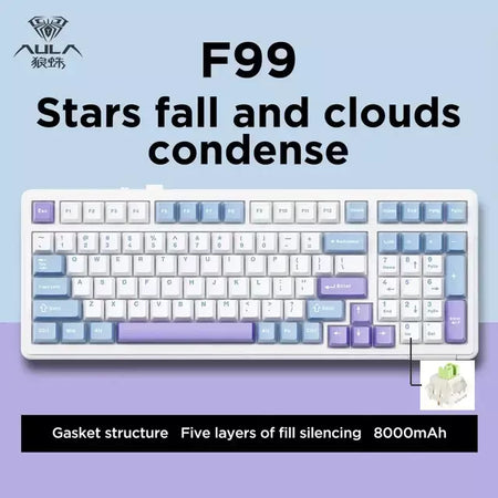 Aula f99 teclado mecânico para jogos, três modos, 2.4g, sem fio, bluetooth, com fio, troca quente, junta pbt, rgb para jogos, digitação, 99 teclas