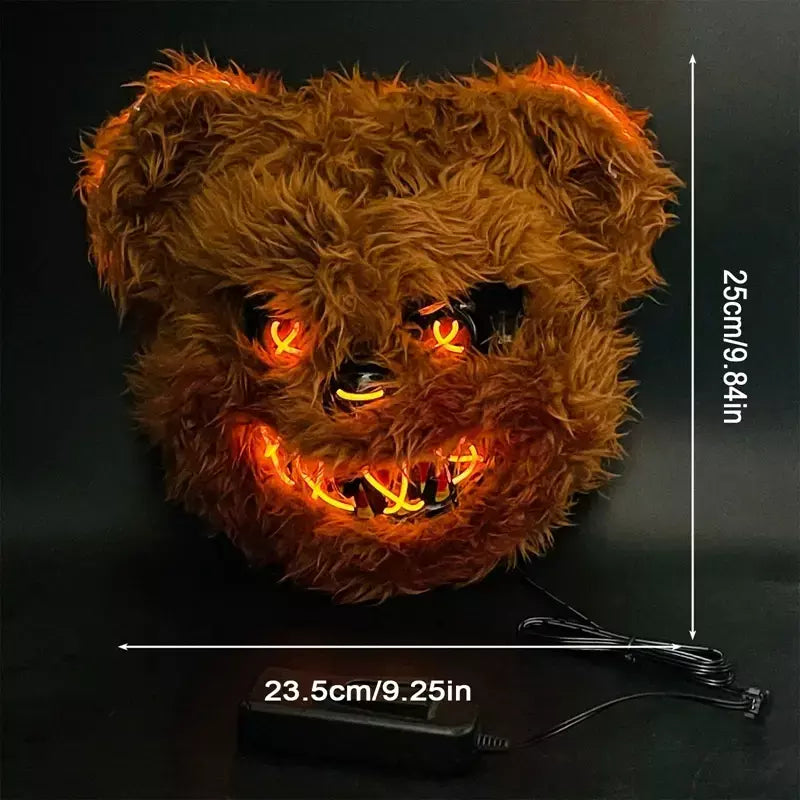 Nova luz led halloween cosplay máscara facial festa mostrar palco maquiagem horror sangrento coelho urso máscara dos desenhos animados carnaval cabeça capa