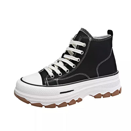 Tênis casual de cano alto para mulheres, com cordões, lona de altura da plataforma, antiderrapante, resistente ao desgaste, sapatos femininos vulcanizados, primavera, 2024
