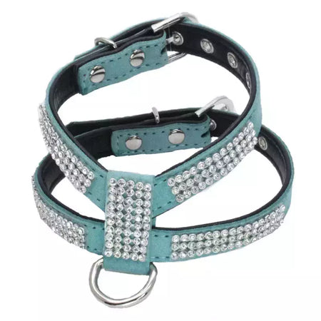 Coleira para cães, cinta peitoral ajustável, produtos para animais de estimação, coleira para cães, liberação rápida, brilhante, em forma de k, strass, couro pu