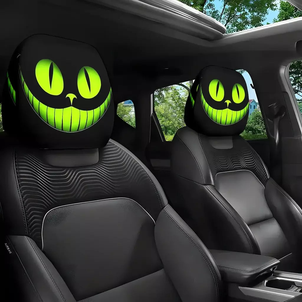 2 pçs fantasia sorriso místico olho de gato universal assento de carro encosto de cabeça cobre acessórios do carro presente do feriado capa protetora decorativa