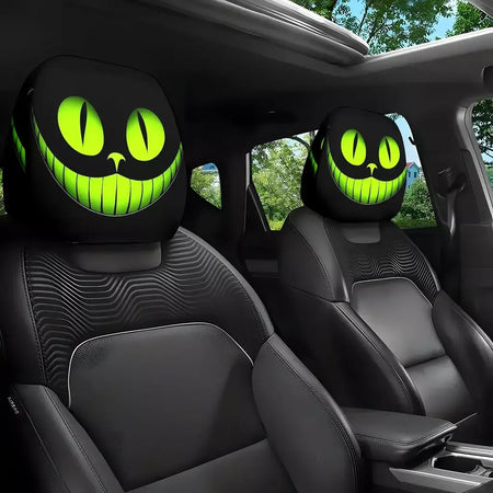 2 pçs fantasia sorriso místico olho de gato universal assento de carro encosto de cabeça cobre acessórios do carro presente do feriado capa protetora decorativa