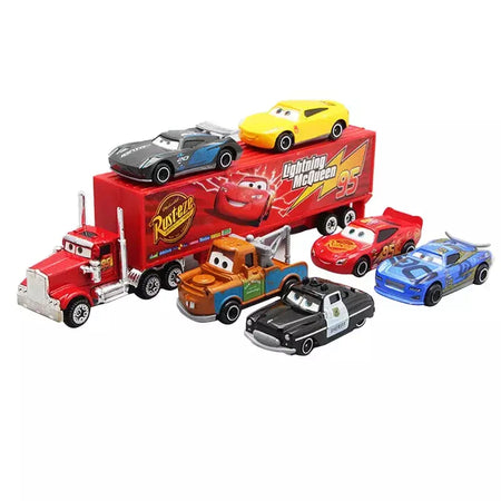6-7 pçs disney pixar carro 3 2 1 relâmpago mcqueen caminhão mack jackson tempestade diecast metal carro de corrida dinoco racer brinquedo conjunto menino presente
