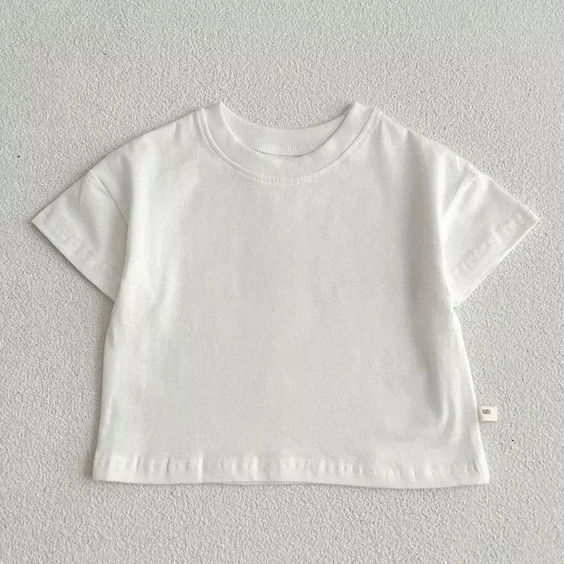 Verão bebê meninos meninas camiseta da criança cor sólida roupas superiores estilo coreano infantil do bebê meninos meninas manga curta camiseta roupas