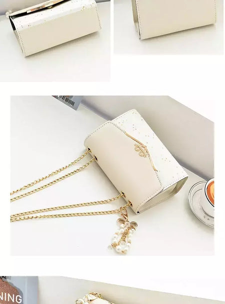 Lantejoula embelezada PU poliéster bolsa crossbody para senhoras, bolsa de ombro pequena, pingente cruz quadrada borla, moda na moda