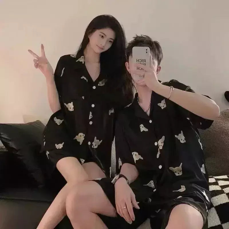 Conjunto pijama de seda cetim para homens e mulheres, pijama familiar casual, terno de noite amante, pijama plus size, luxo