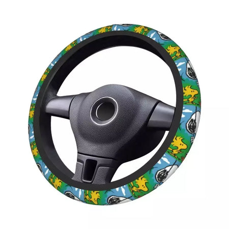 Capa de volante do carro vermelho snoopy woodstock universal trança dos desenhos animados na capa de volante estilo do carro acessórios automóveis