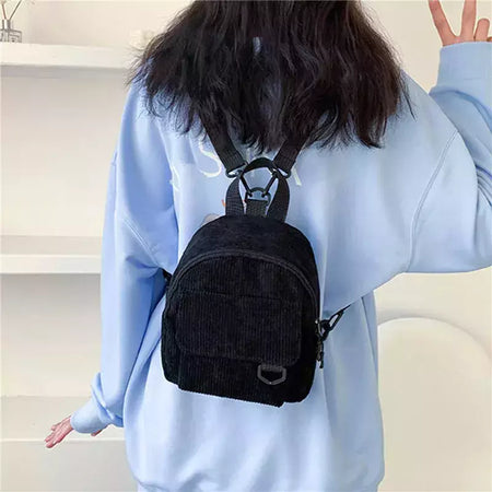 Mini mochila feminina, mochila escolar de veludo simples pequena, grande capacidade, mochila feminina durável, monocromática, casual, viajando, moda