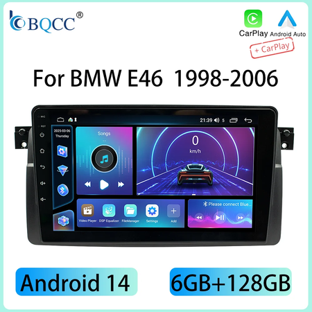 Bqcc android 14 9 ''sem fio carplay rádio do carro reprodutor multimídia estéreo para bmw e46 m3 318 320 325 330 335 1998-2006 jogador de carro