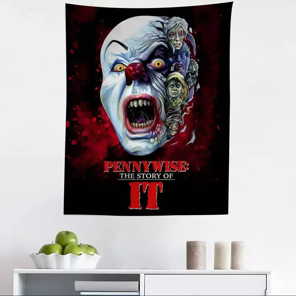 Filme de terror l-lt p-pennywise palhaço gráfico tapeçaria arte ficção científica sala decoração de casa barato hippie parede pendurado