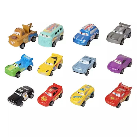 Mini 12 pçs disney pixar carros 3 pistão copo rebote carro coleção relâmpago mcqueen jackson tempestade pvc modelo de carro brinquedo para crianças