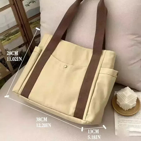 Estilo preppy bolsa de ombro unissex grande capacidade bolsa casual versátil sólida bolsa de lona estudante viajando zíper saco quadrado