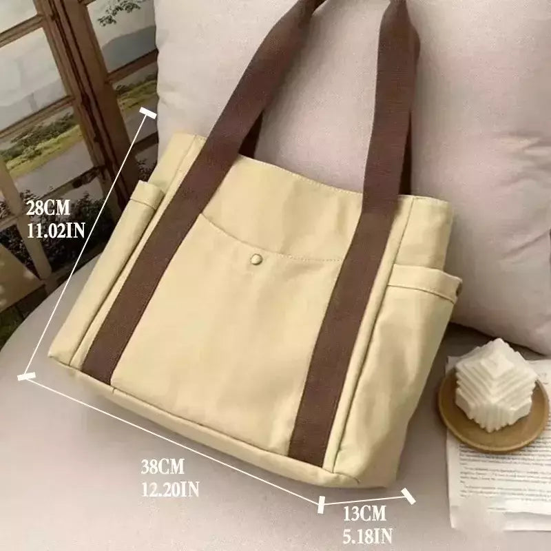 Estilo preppy bolsa de ombro unissex grande capacidade bolsa casual versátil sólida bolsa de lona estudante viajando zíper saco quadrado