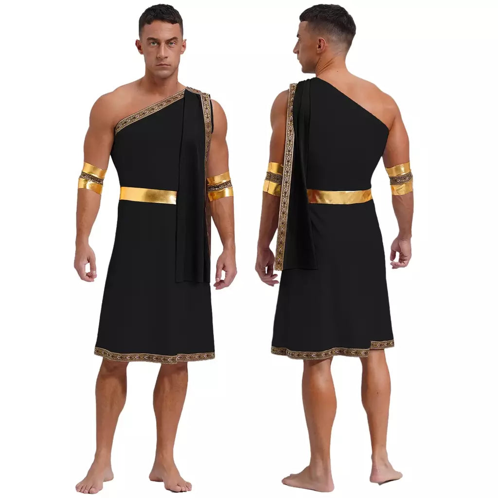 Homens antigo deus grego gladiador halloween cosplay trajes toga com mangas rei romano príncipe toga robe vestido punhos destacáveis