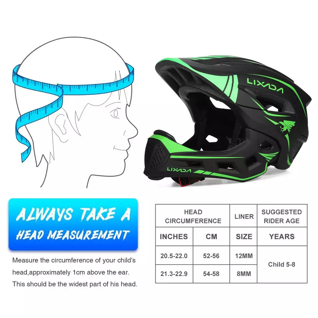 Lixada crianças 2-em-1 destacável capacete facial completo crianças esportes capacete de segurança da bicicleta equipamentos de proteção crianças capacete de ciclismo