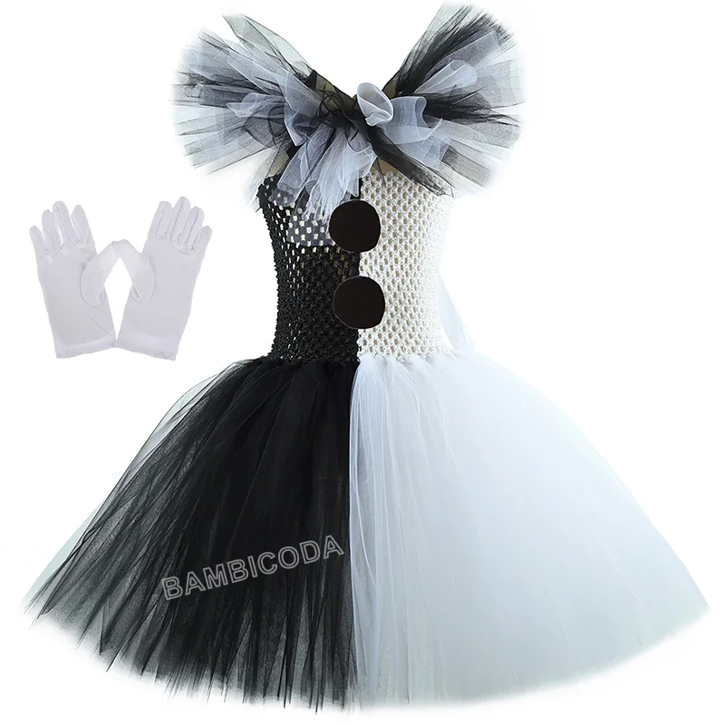 O traje de palhaço terrível arte menina preto branco fantasia tutu vestido horror coringa vestido para meninas trajes de festa de carnaval de halloween