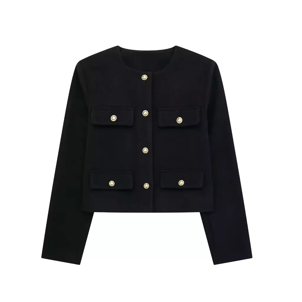 TRAF-Casaco Cropped feminino com botão dourado, blazer bomber, streetwear chique, blusa de casacos femininos, moda primavera, 2022