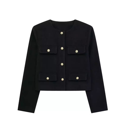 TRAF-Casaco Cropped feminino com botão dourado, blazer bomber, streetwear chique, blusa de casacos femininos, moda primavera, 2022