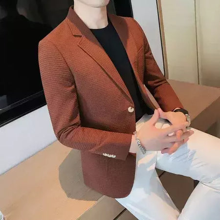 Casaco de peito único masculino, blazer slim fit, blazers grandes, casacos elegantes de luxo, outwear casual coreano para casamento