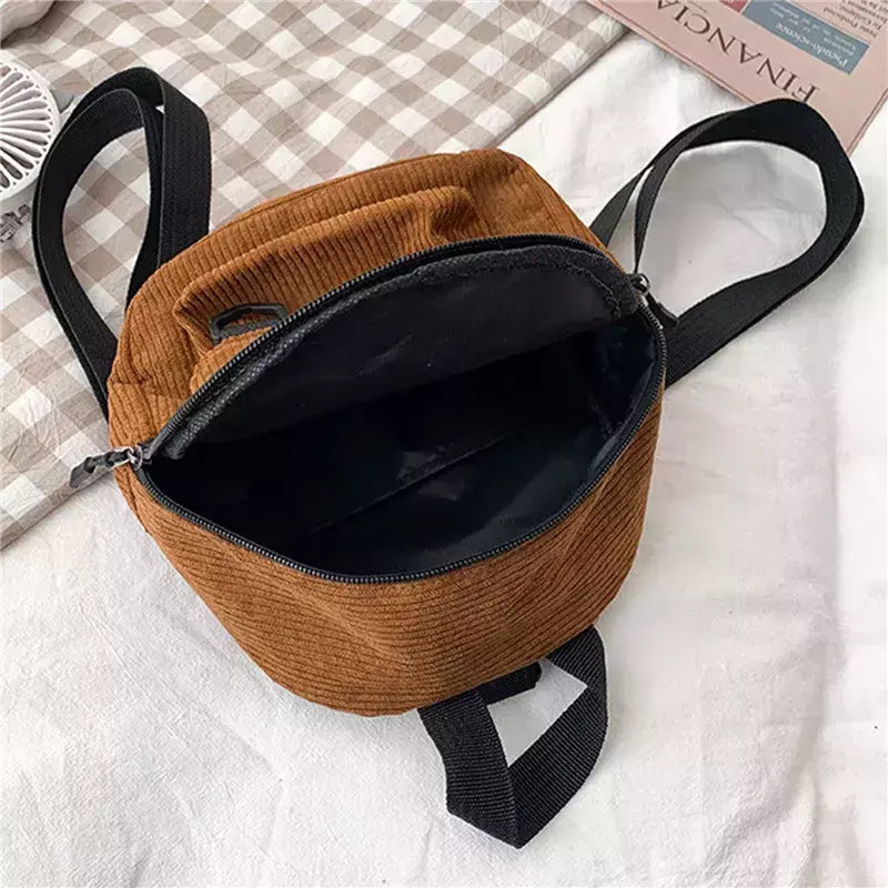 Mini mochila feminina, mochila escolar de veludo simples pequena, grande capacidade, mochila feminina durável, monocromática, casual, viajando, moda