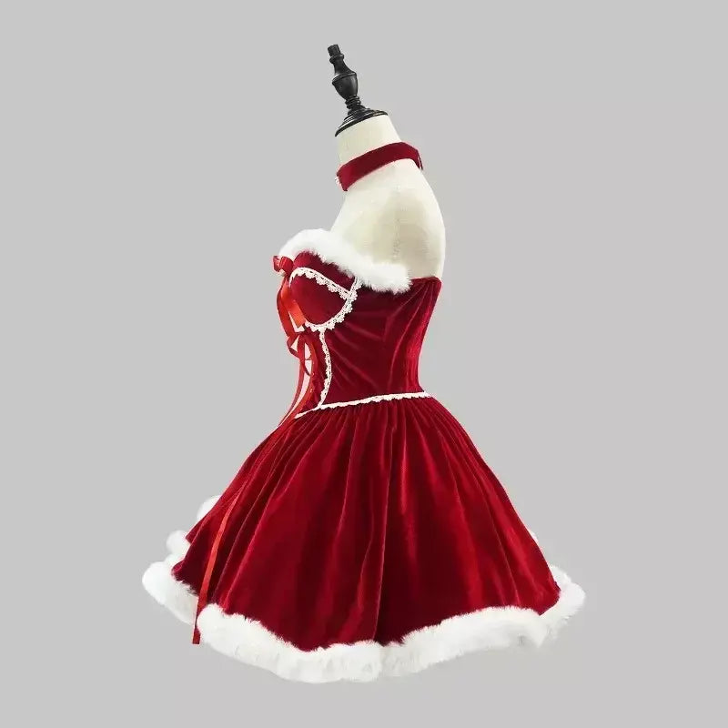 Ano novo vestido vermelho manto cosplay plus size roupas de natal capa feminina role play outfit conjunto completo quente traje de férias meninas