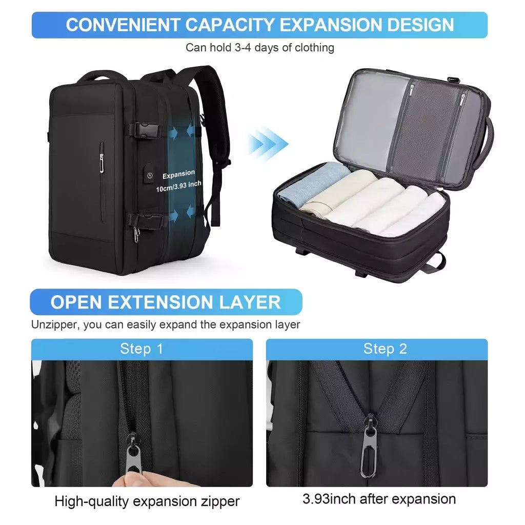 Mochilas expansíveis impermeáveis para homens Likros, grande capacidade, mochila de viagem de negócios, Weekend Laptop Bag, Carry on