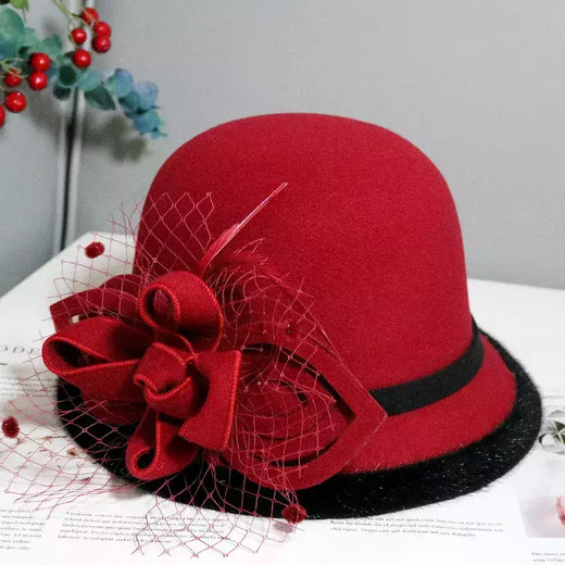 Chapéu Fedora com fita bowknot para mulheres, chapéus de feltro de lã jazz para senhoras, elegante vestido capela, boliche francês banquete, inverno e outono