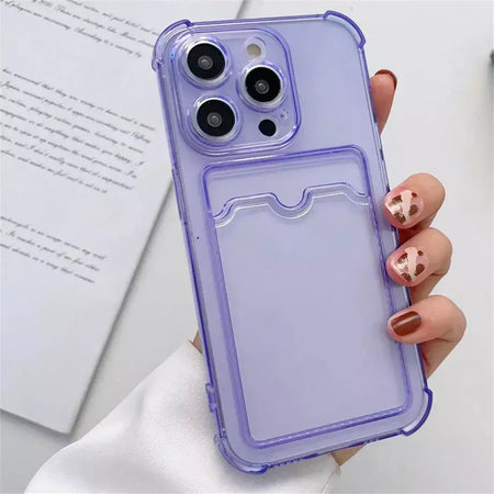 Bolsa de slot para cartão transparente para iPhone, carteira clara, à prova de choque, capa macia, iPhone 16, 15, 14, 13, 12, 11 Pro Max, Mini, X, XR, 7, 8 Mais