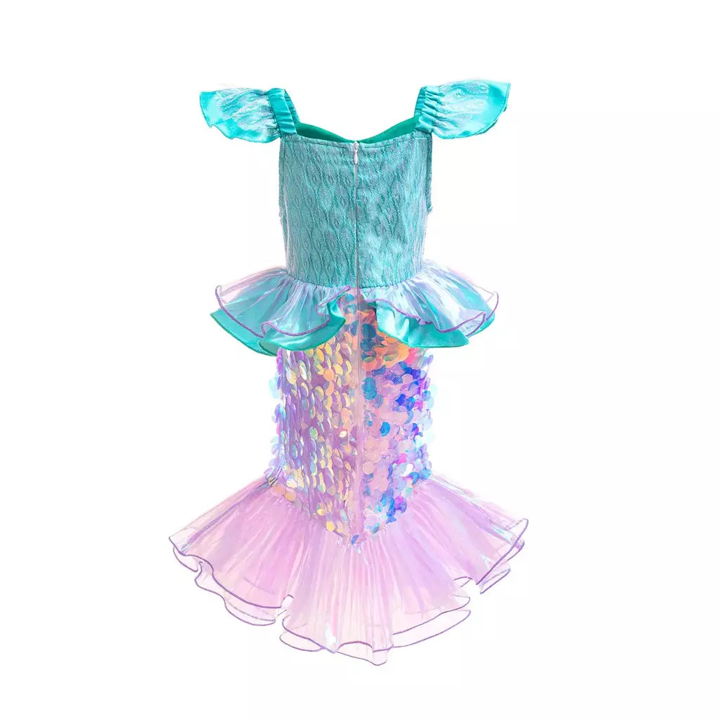 Meninas escala roxa princesa sereia ariel cosplay vestido de halloween vestido de festa de aniversário meninas verão praia vestido de férias