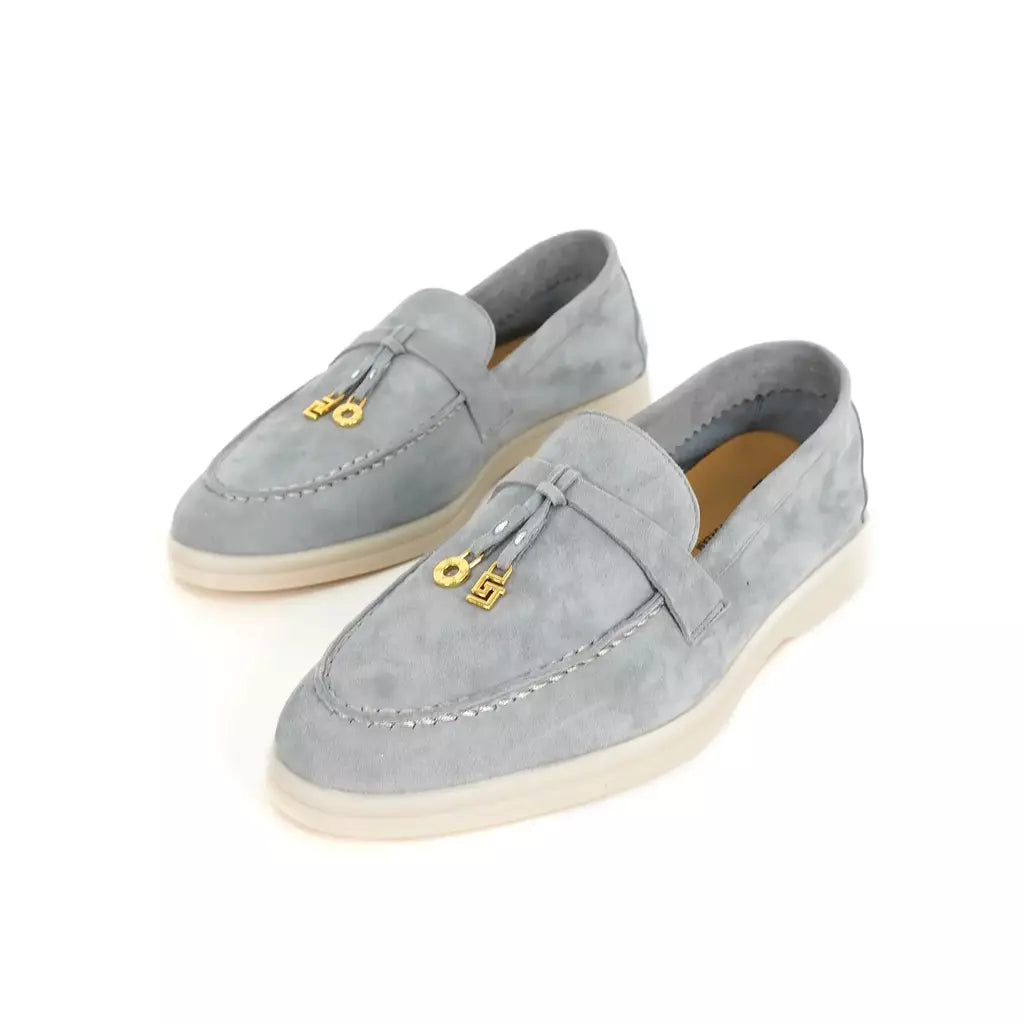 Sapatos de mula de camurça antiderrapante para mulheres, sapatos para dirigir, pingente de metal, marca de luxo, moda casual confortável, Le Fu