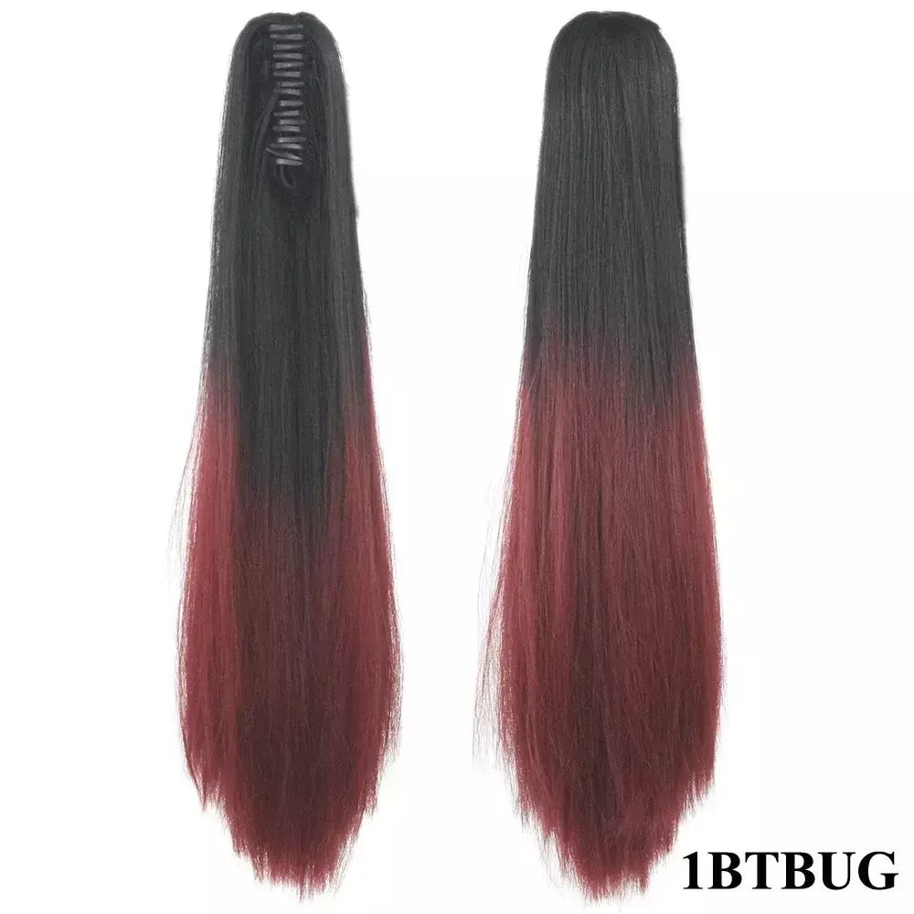 Longo reto sintético rosa ombre extensão do cabelo peruca garra rabo de cavalo pônei fada cauda falso peças de cabelo clipe na peruca