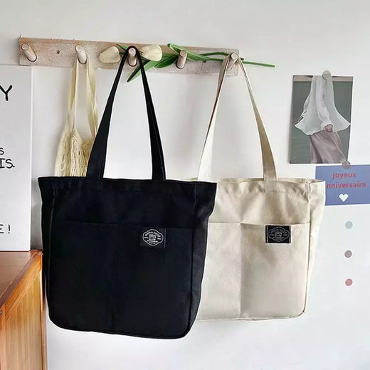 Sacola de lona monocromática para mulheres, designer, bolsa casual, bolsa de ombro, grande capacidade, algodão, reutilizável, praia, compras