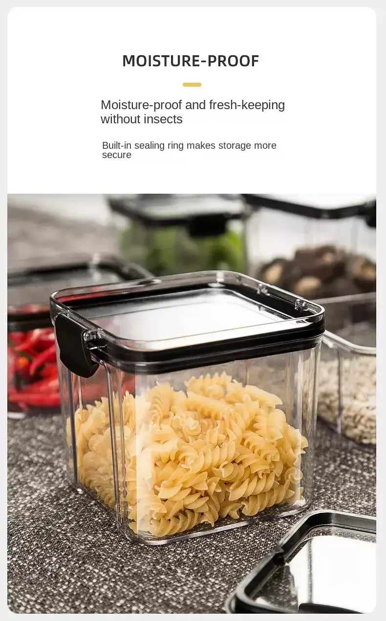 Conjunto de vasilhas de plástico herméticas para armazenamento de cozinha, grandes recipientes à prova de umidade para grãos, temperos e organizadores de despensa