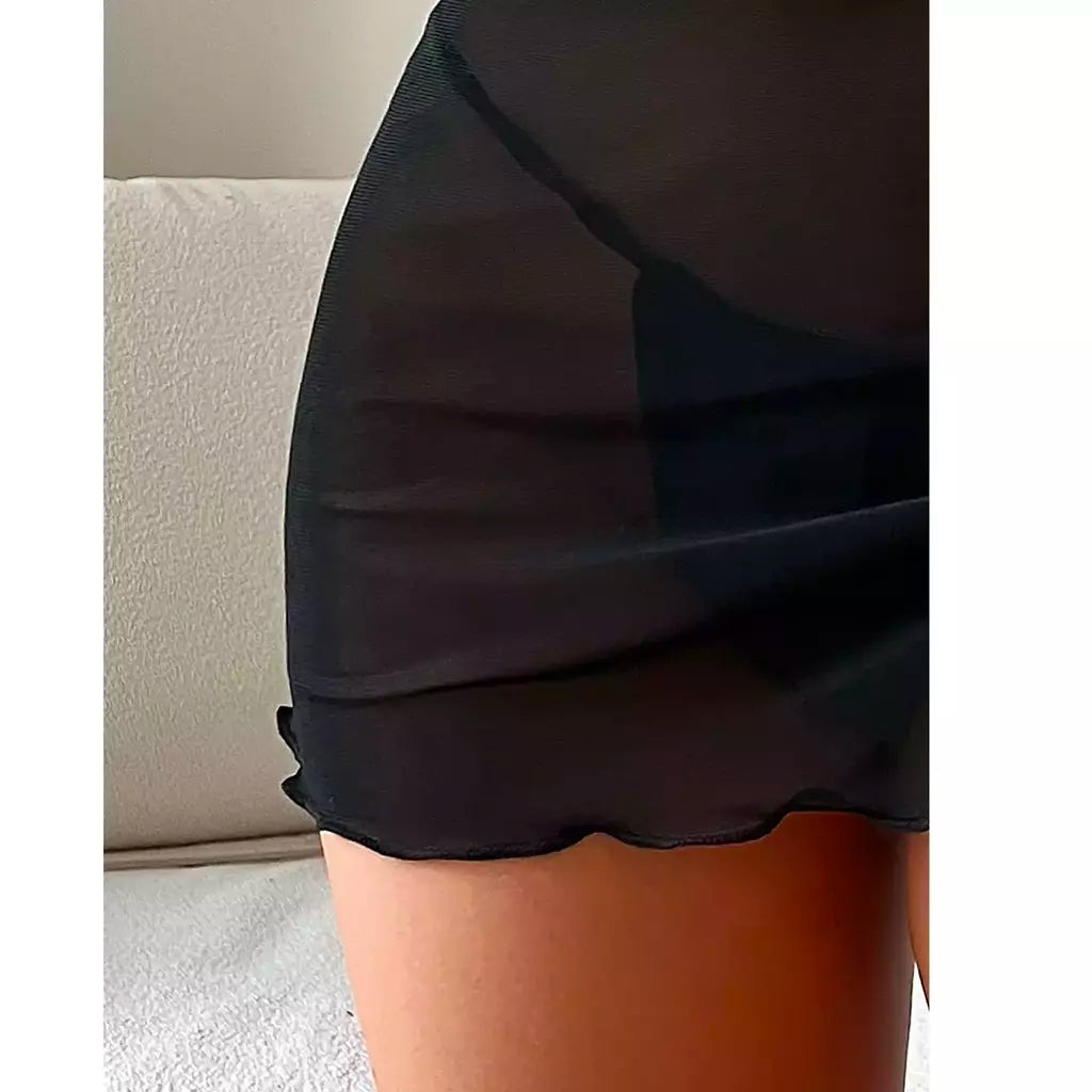Sexy feminino vê através do vestido de praia de malha, vestido de banho de verão, saia dividida de cintura alta, biquíni fashion, plus size