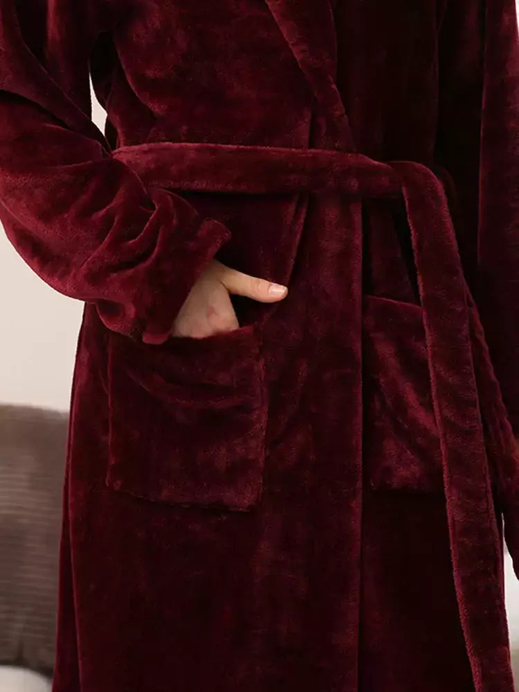 Camisola Nobre Flanela Preta, Longo Robe Termal, Conjunto de Pijamas com Calças, Roupa de Casa, Luxo, Outono, Inverno