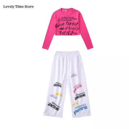 Meninas hip hop letras colheita topo graffiti joggers calças crianças k-pop roupas de dança de rua conjunto crianças menina grupo streetwear traje