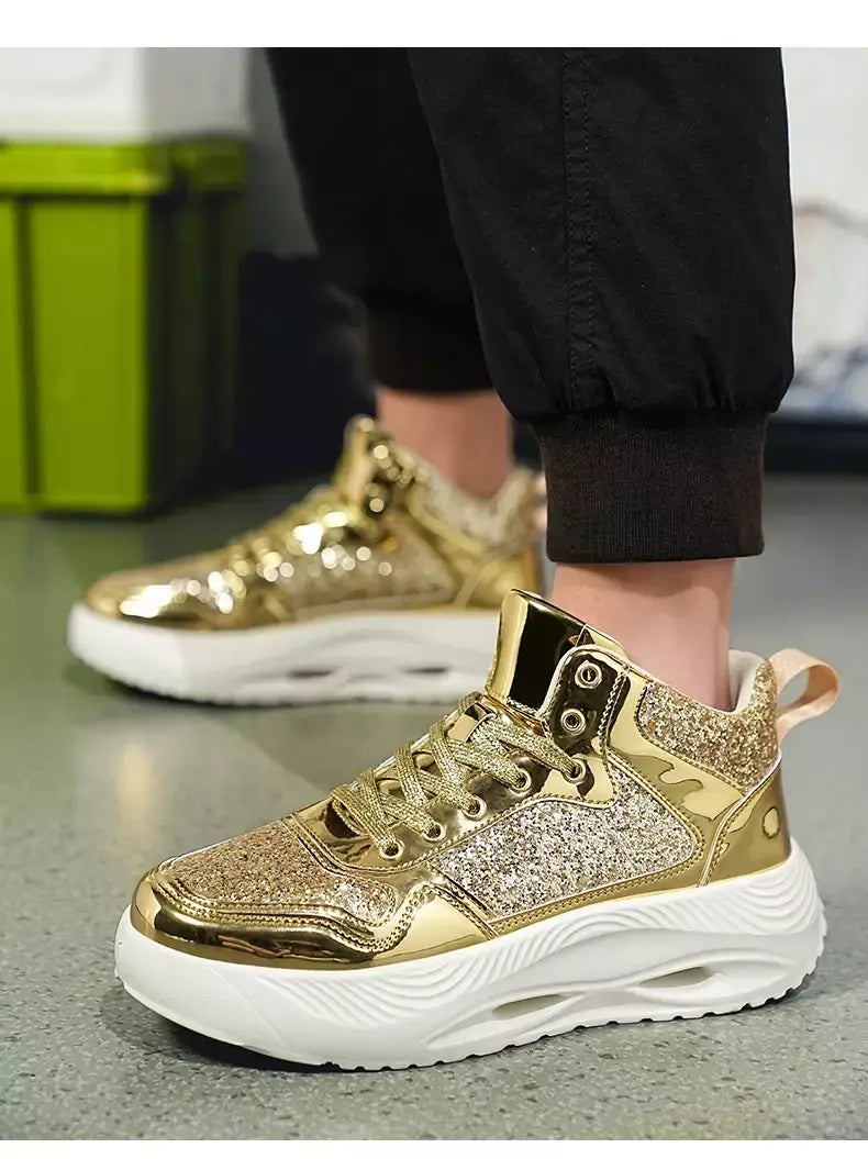 Mulheres de luxo esporte tênis corrida ouro dos homens treinamento atlético caminhada tênis confortável luz casal sapatos esportivos diários