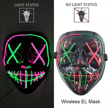 Neon sem fio led máscara de purga brilho no escuro cosplay máscara de terror halloween masquerade festa máscaras brilhantes engraçado vestir-se