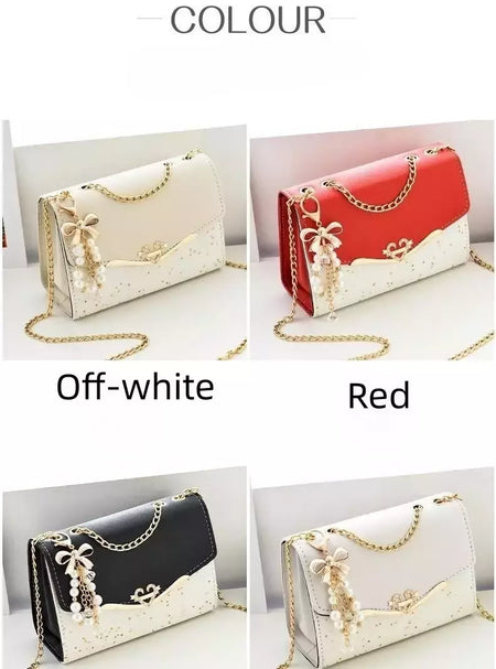 Lantejoula embelezada PU poliéster bolsa crossbody para senhoras, bolsa de ombro pequena, pingente cruz quadrada borla, moda na moda