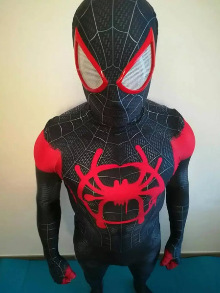 Mais novo anime spiderman milhas morales cosplay traje 3d impressão no verso super-herói halloween zentai bodysuit para adulto
