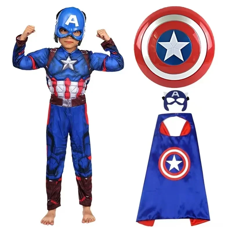 Capitão américa traje muscular super-herói capitão américa músculo cosplay macacão escudo halloween carnaval festa traje para criança