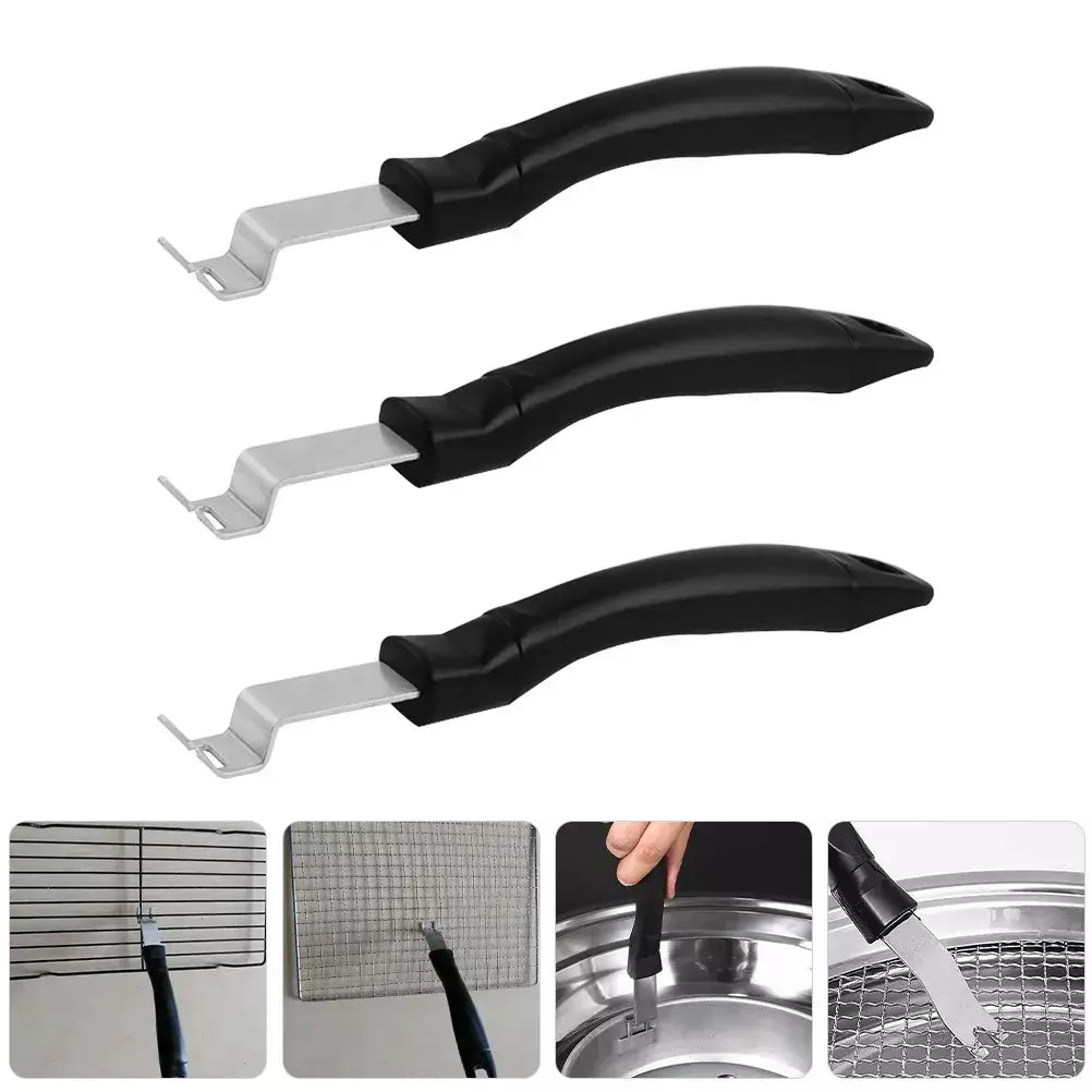 3 pçs de aço inoxidável alça preta conjunto ferramentas churrasco grill grelha levantador placa metal ajustador resistente ao calor pinça ferramentas churrasco