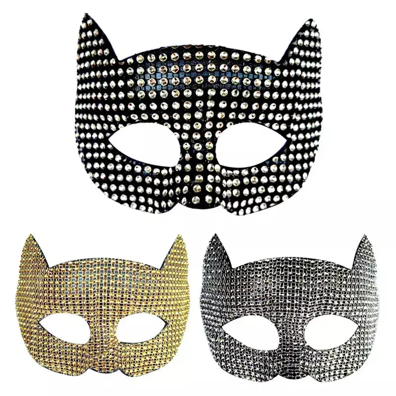Máscaras de orelha de gato brilhantes cosplay festa de halloween acessórios de fantasia luvas longas sexy bling gatinho metade máscaras