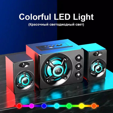Alta-falantes estéreo 3d de alta fidelidade colorido led luz pesada aux usb com fio sem fio bluetooth áudio home theater barra de som surround tv