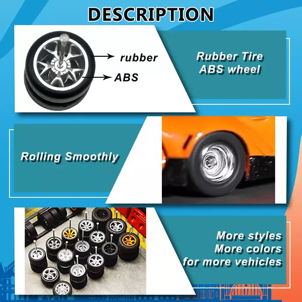 Rodas com pneus de borracha fixos, ramos falou para Toy Model Diecast carros, recusando peças para hotwheels (5 conjuntos para 5 carros), 1: 64