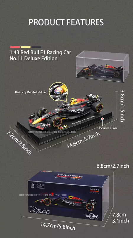 Bburago 1:43 2024 RB20 F1 Red Bull Racing TAG Heuer 2023 RB19 Miami # 1 Verstappen # 11 Brinquedo modelo fundido para carro em liga Perez