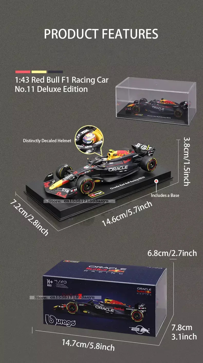 Bburago 1:43 2024 RB20 F1 Red Bull Racing TAG Heuer 2023 RB19 Miami # 1 Verstappen # 11 Brinquedo modelo fundido para carro em liga Perez