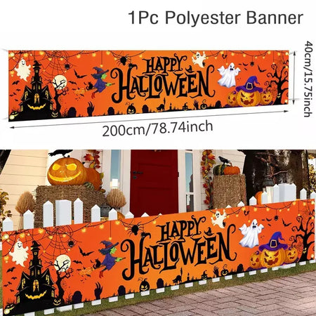Fantasma halloween abóbora banner retro festa de halloween sinais banner decorações cerca quintal varanda sinal ao ar livre decorações terror